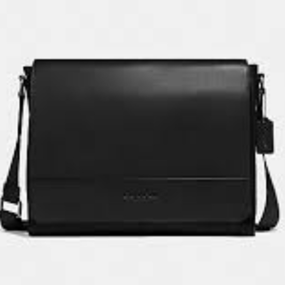 COACH Leather Houston Messenger Bag Briefcase In BLACK  f68017